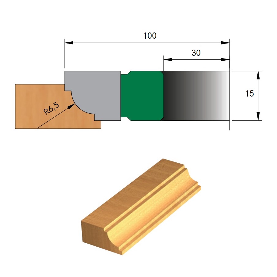 Fresa para Moldura Ø100 x 30 - 3 Dentes - Raio 6,5 mm - Cód. 1403.02